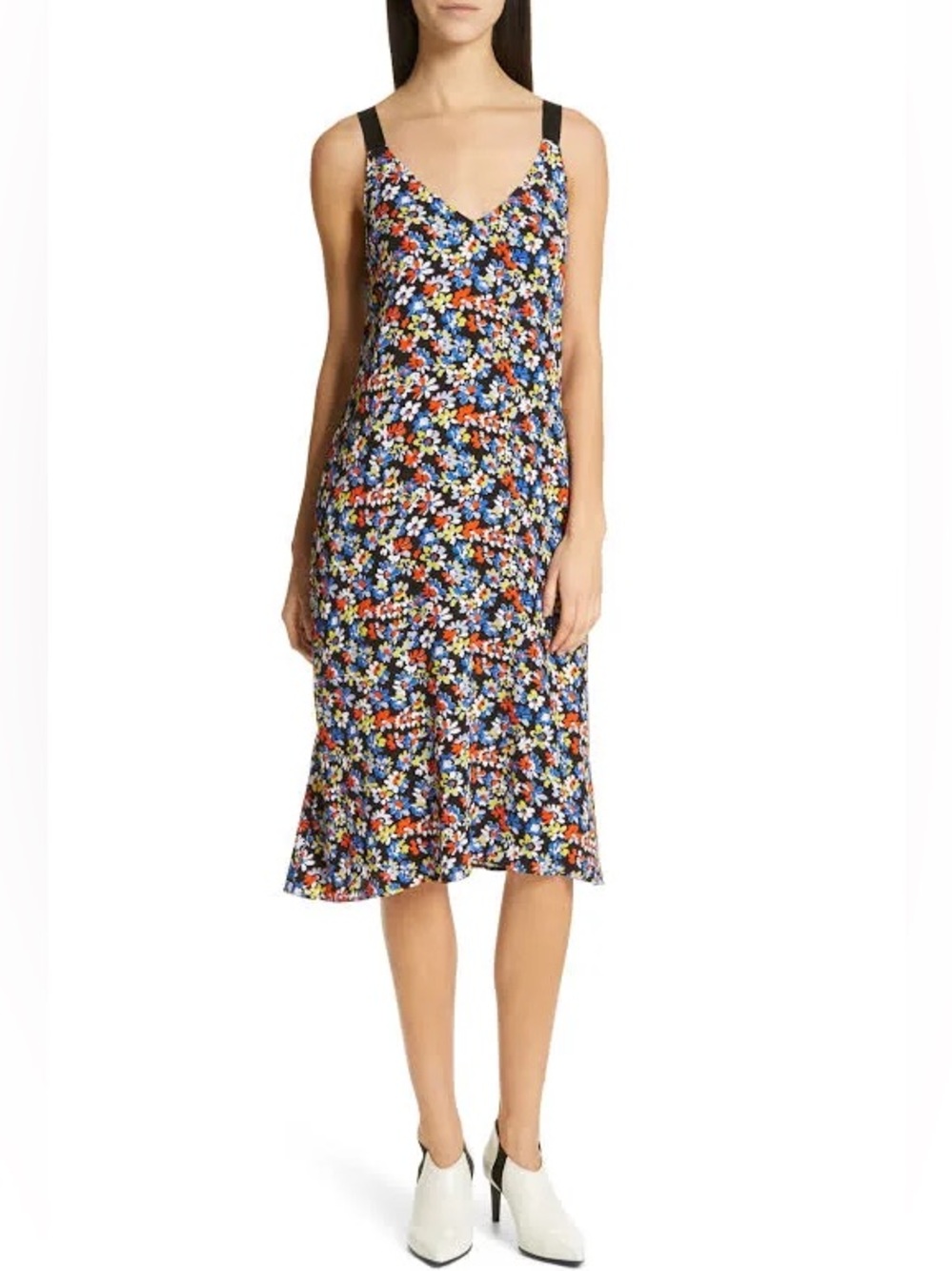 Floral Sleeveless V-Neck Midi Dress in Blue, White & Red Rag & Bone S .